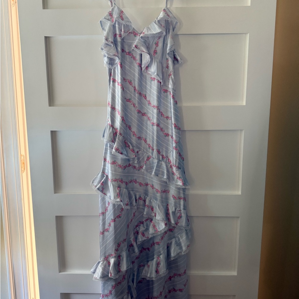 Rareraw Floral Ruffle Maxi Dress in Light Blue